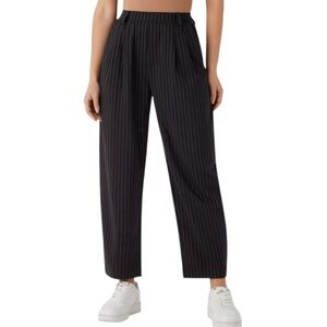 NWT HALARA Black Dress Pants Mid Rise Barrel Leg Stripe Pants